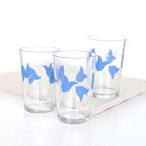 Vintage Juice Glasses with Blue Floral Design